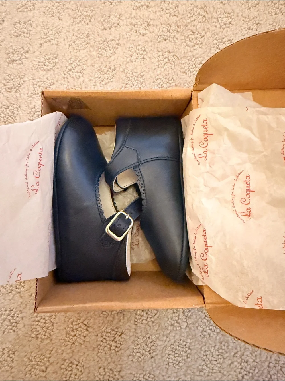La Coqueta Navy Leather Baby Mary Jane Shoes